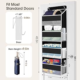 SpaceHacks 2 Pack Over The Door Organizer, Hanging Storage Organizer with Clear Window, 40lb Ultra Sturdy Large Capacity Room Organizer for Pantry Laundry Bathroom Nursery Closet (Black)