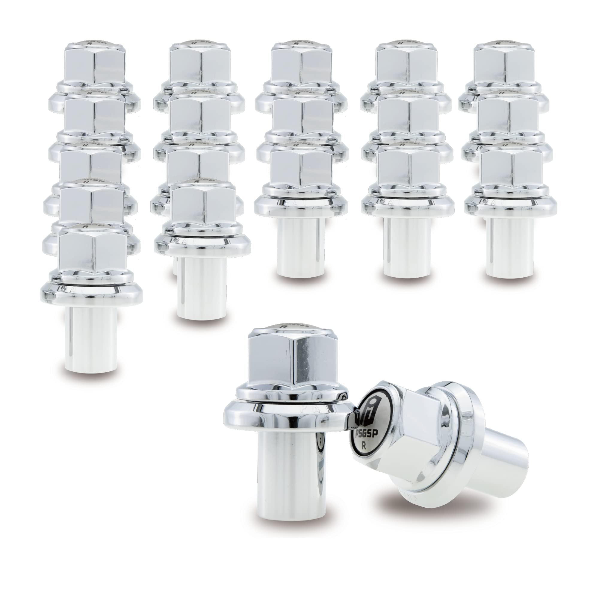 PSGSP Prime Sleeve Wheel Nuts M22x1.5 Chrome for Heavy Duty Truck, Semi Truck, Trailer or Bus Fit Dual or Rear Alcoa Aluminum Wheels with Hub Piloted