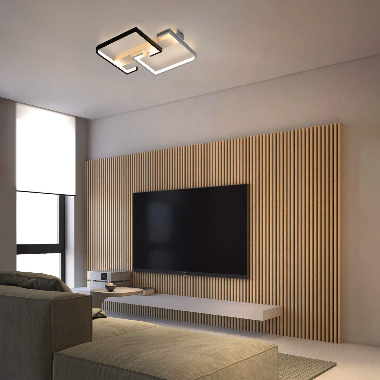 CBJKTX plafón LED plafón regulable con mando a distancia 35W lámpara de | salón diseño moderno en blanco y negro fabricado en aluminio para dormitorio cocina salón estudio hall balcón