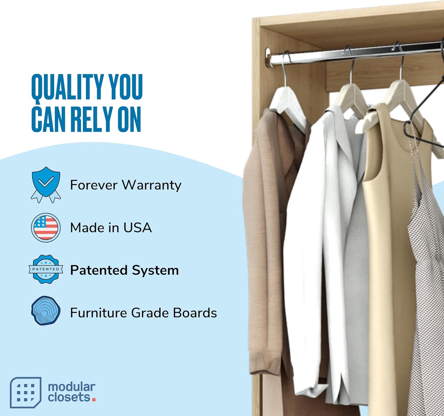 Modular Closets Vista Collection Medium Hanging Wood Built in Closet Organizer Unit (Oak, 31.5" Wide)