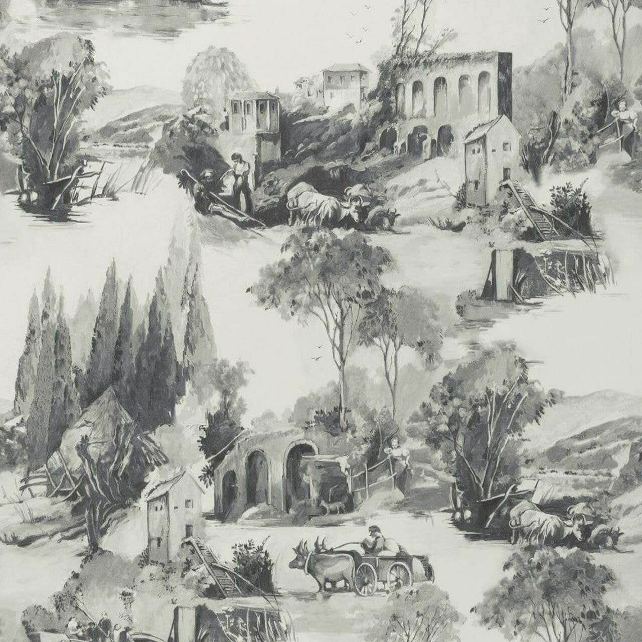 Yöl Charcoal ** Sample Clarke And Clarke Toile De Jouy Wallpaper (53X53)