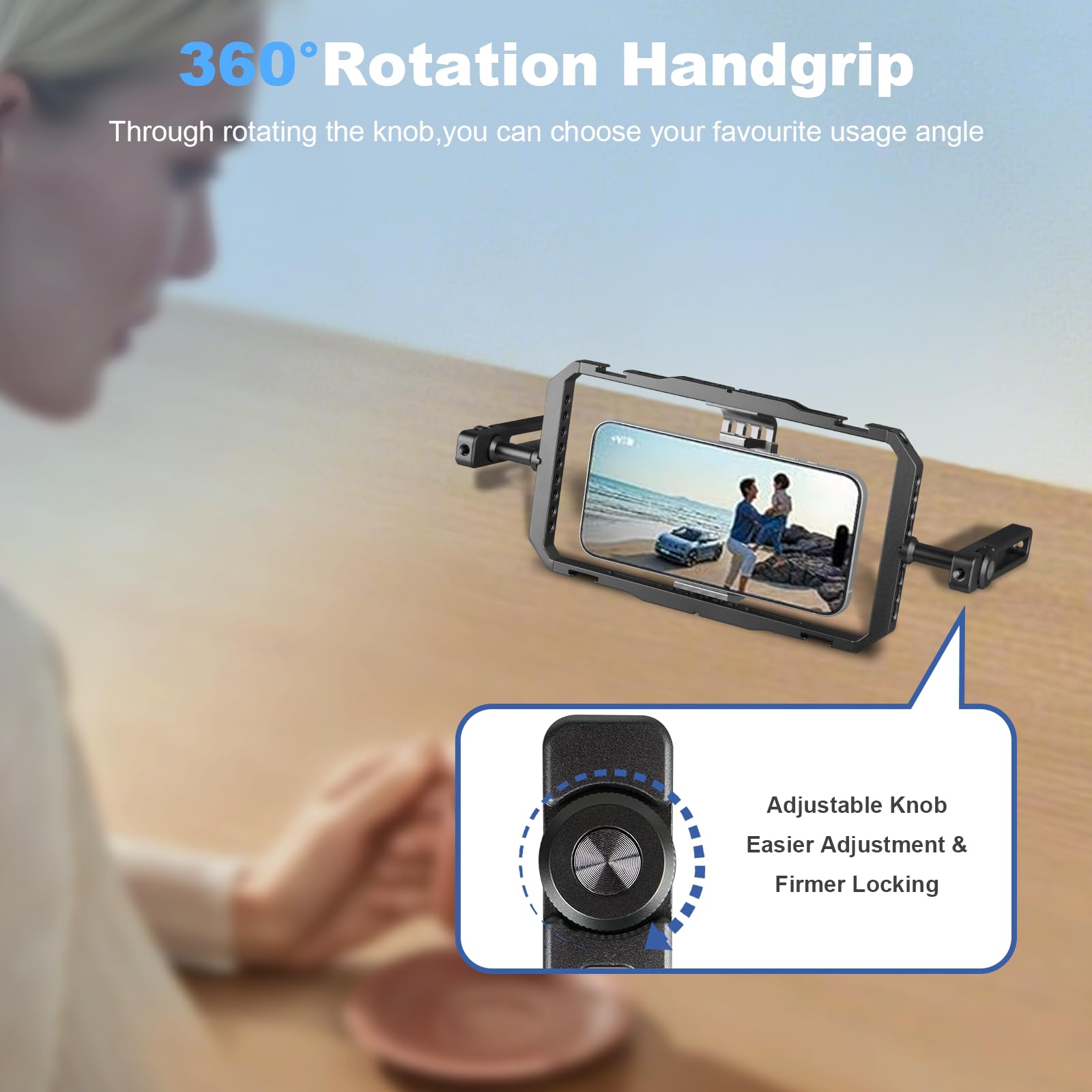 Kit di stabilizzatore manuale universale per cellulare per Vlogging, Smartphone Gabbia Video Rig con manopole di rotazione a 360°, compatibile con iPhone 17/16/15/14/13 serie e telefono cellulare