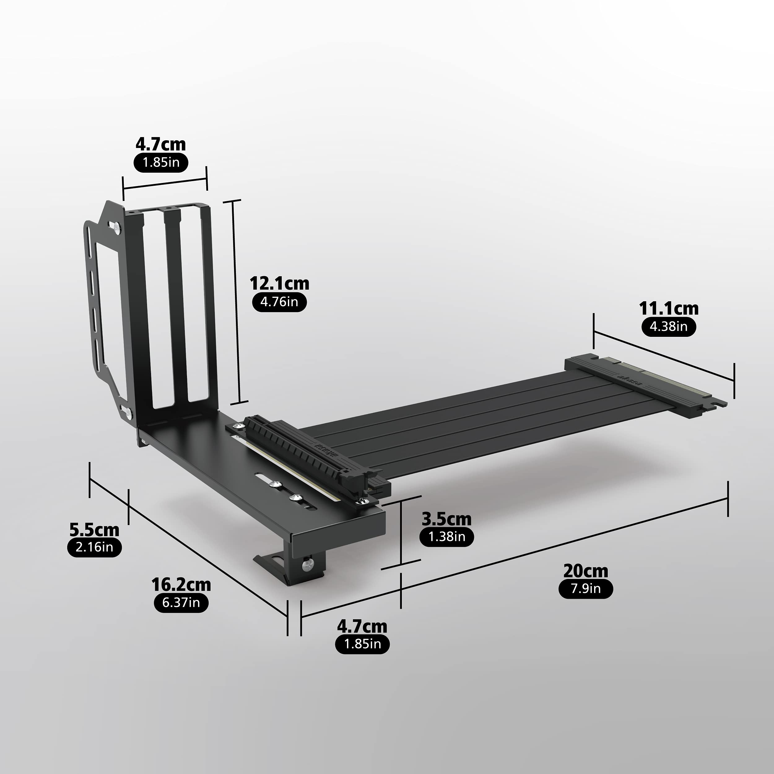 Akasa RISER BLACK PRO | pionowy uchwyt GPU | Kabel pionowy PCIe 3.0 | ekranowanie EMI | 200 mm | AK-CBPE02-20B