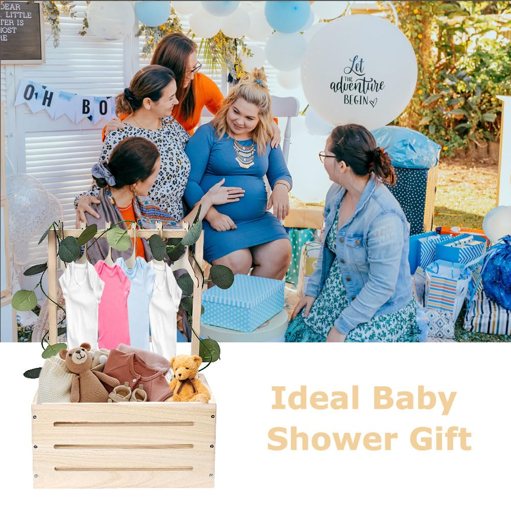 GaliGali Drewniana szafka na baby shower, kosz prezentowy dla noworodka z uchwytem i girlandą dla dzieci, pudełko do przechowywania ujawnienia płci, spersonalizowany prezent dla dzieci w ciąży dla