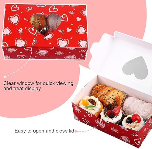 Miniatura 3 de MIMIND Paquete de 24 cajas de regalo para el día de San Valentín, cajas de panadería, cajas de panadería con corazón para galletas, caja de dulces