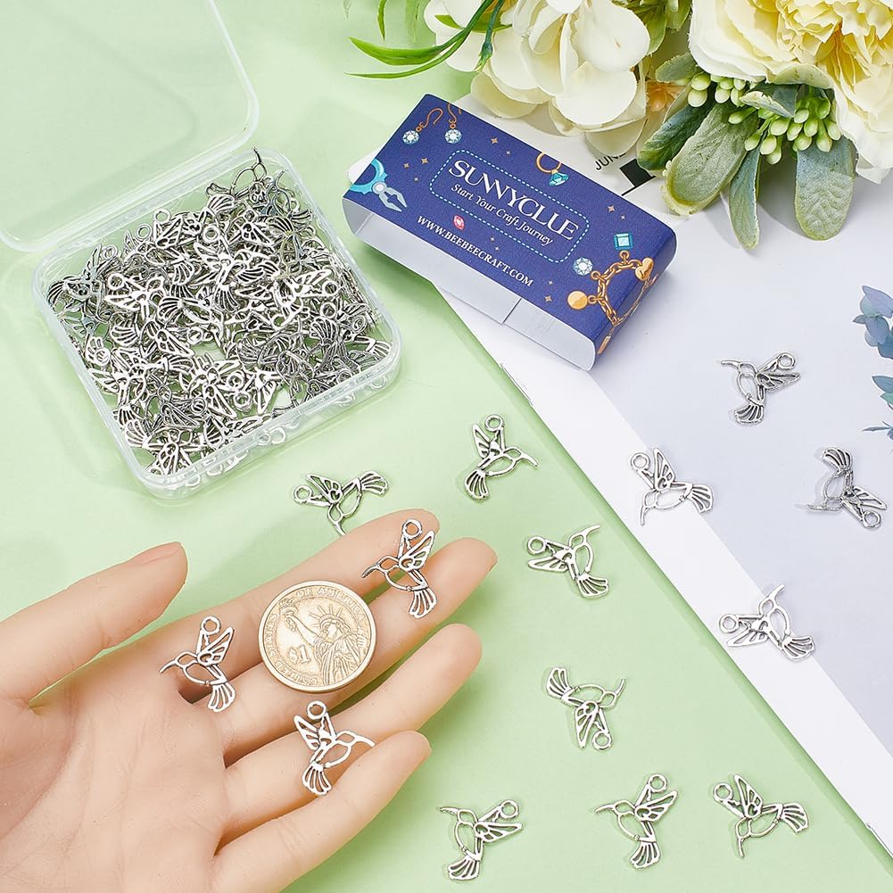SUNNYCLUE 1 Box 100Pcs Bird Charms Bulk Silver Bird Charms Tibetan Alloy Hollow Hummingbird Retro Mini Cute Animal Charm for Jewelry Making Charms Supplies DIY Necklace Bracelet Earrings Handmade - Image 3