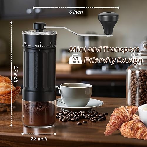 Miniatura 3 de Molinillo de café manual con 40 ajustes externos, molinillo de frijoles de manivela manual de 1.06 oz de capacidad, molinillo compacto de rebabas
