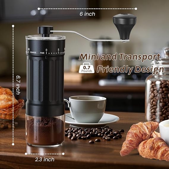 Portable Manual Coffee Grinder with 40 Adjustable Settings, 30g Capacity Hand-Crank Bean Mill, Compact Conical Burr Grinder for Espresso, Pour Over, French Press, Travel, Camping, and Office Use