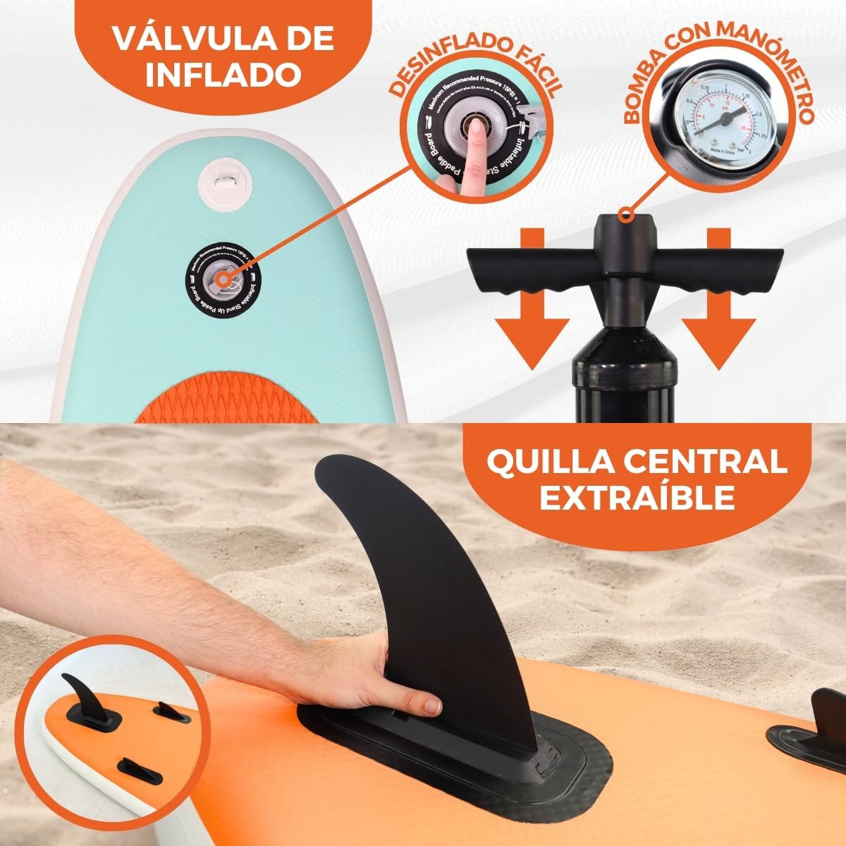 Mobiclinic®, Tabla de Paddle Surf, Hinchable, Incluye Bomba, Mochila, Remo Ajustable, Funda para móvil, Kit reparación, 315x78x15 cm, Plegable, Niños, Adultos y Mascotas, hasta 150kg