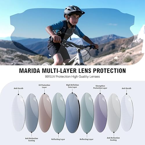 Miniatura 6 de MARIDA Gafas de sol para niños, gafas de sol de béisbol juveniles, protección UV400, gafas de ciclismo deportivas para niños y niñas de 10 a 16 años