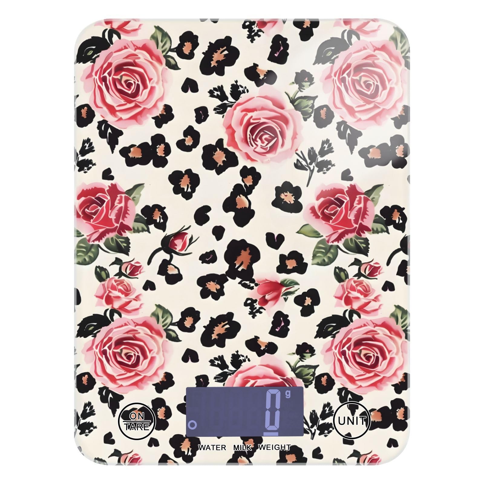 MNSRUU Food Kitchen Scale, Pink Roses on Leopard Digital Food Scale, Kitchen Scales Digital Weight Scale for Food Ounces and Grams