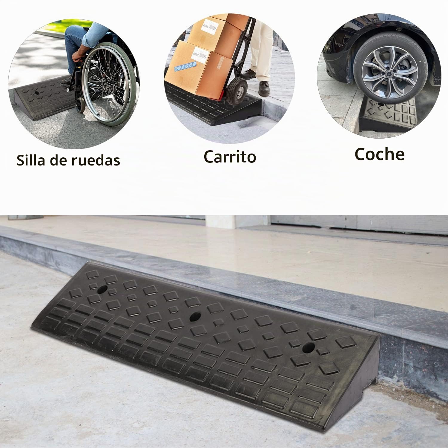 tonchean Rampa bordillo Goma 100 * 25 * 10cm Ramp-a Silla Ruedas Ram-pa bordillo Larga con 3 Pernos automóvil Paso Puerta Resistente Ramp umbral Antideslizante Garaje Acera Calzada Bicicleta Camión