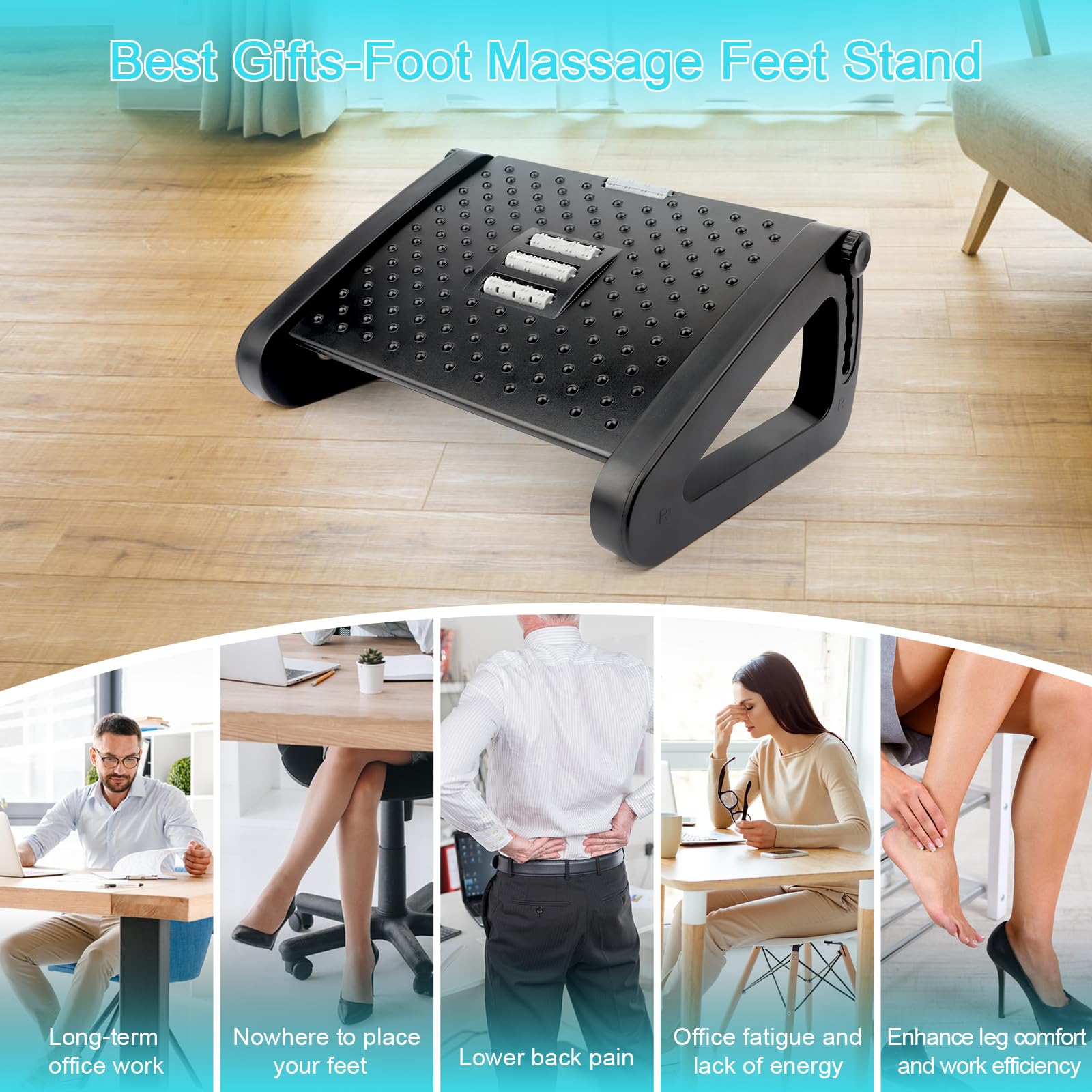 Poggiapiedi per Scrivania Regolabile, MXTIMWAN Poggia Piedi Scrivania, allevia il dolore e fornisce Poggiapiedi Ergonomico in Altezza con Funzione Effetto Massaggiatore per Casa/Ufficio/Viaggi