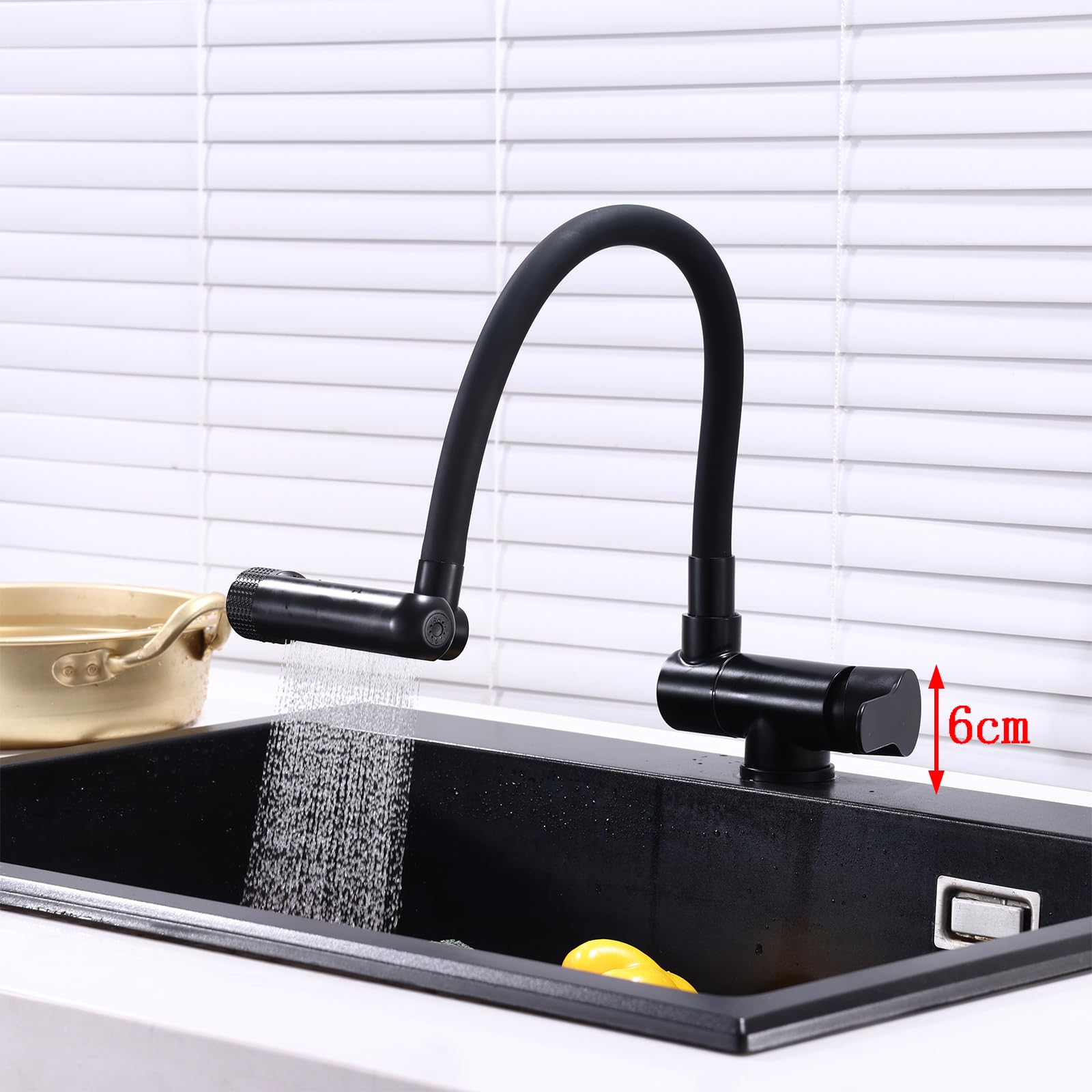 XJTNLB Grifo Cocina Bajo Ventana Negro Grifo Cocina Flexible Cascada
