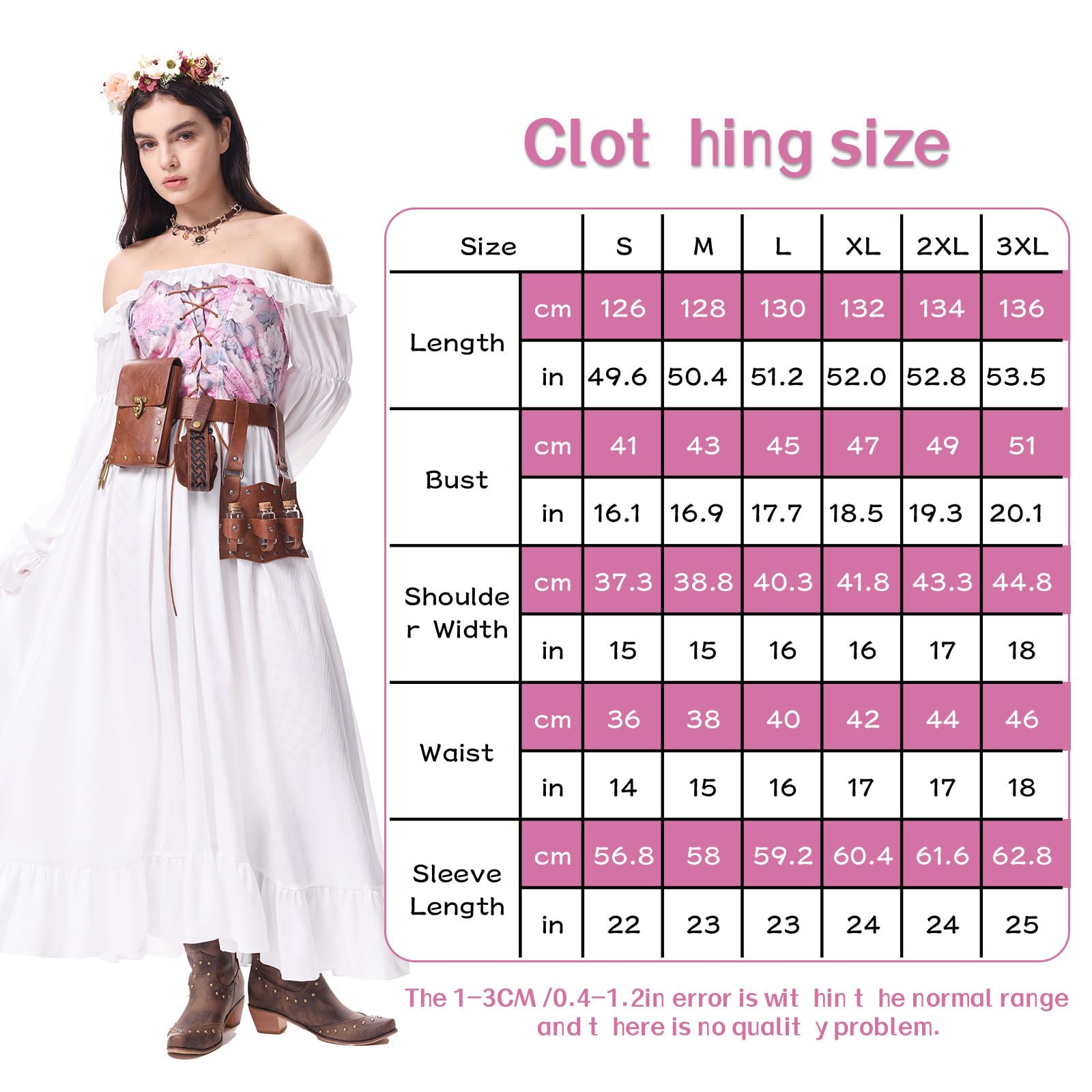 Ansenesna Halloween Kostüm Damen Piratenkostüm Damen Komplett Set | Mittelalter Kleidung Mieder Renaissance Gothic Kleid Vintage Korsett Kleid Elegant Langarm Schulterfrei Faschingskostüme