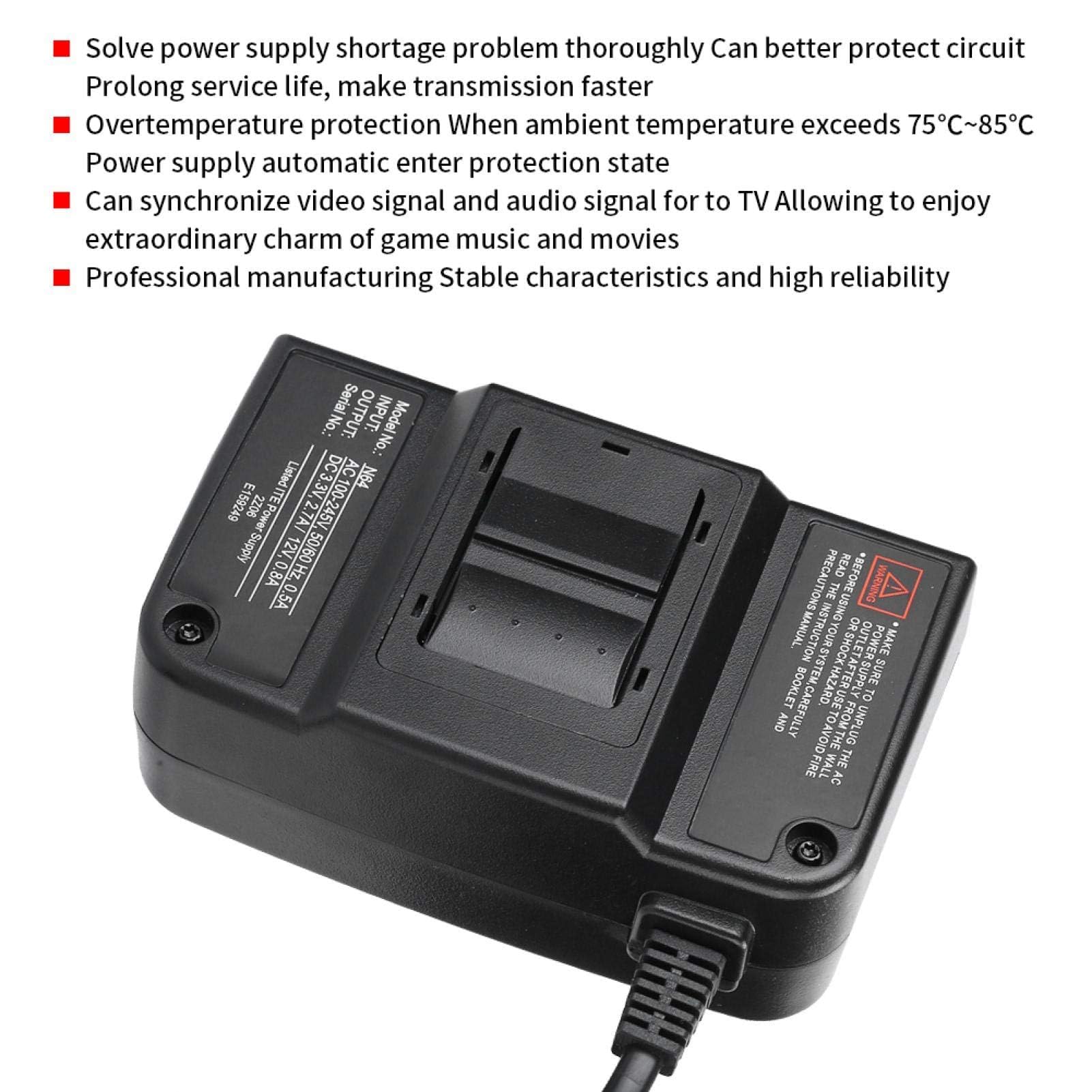 Transformador de Energía N64, Adaptador de CA Fuente de Alimentación Adaptador Convertidor de Video y Audio para Cable de Video AV 100‑240V(EU)