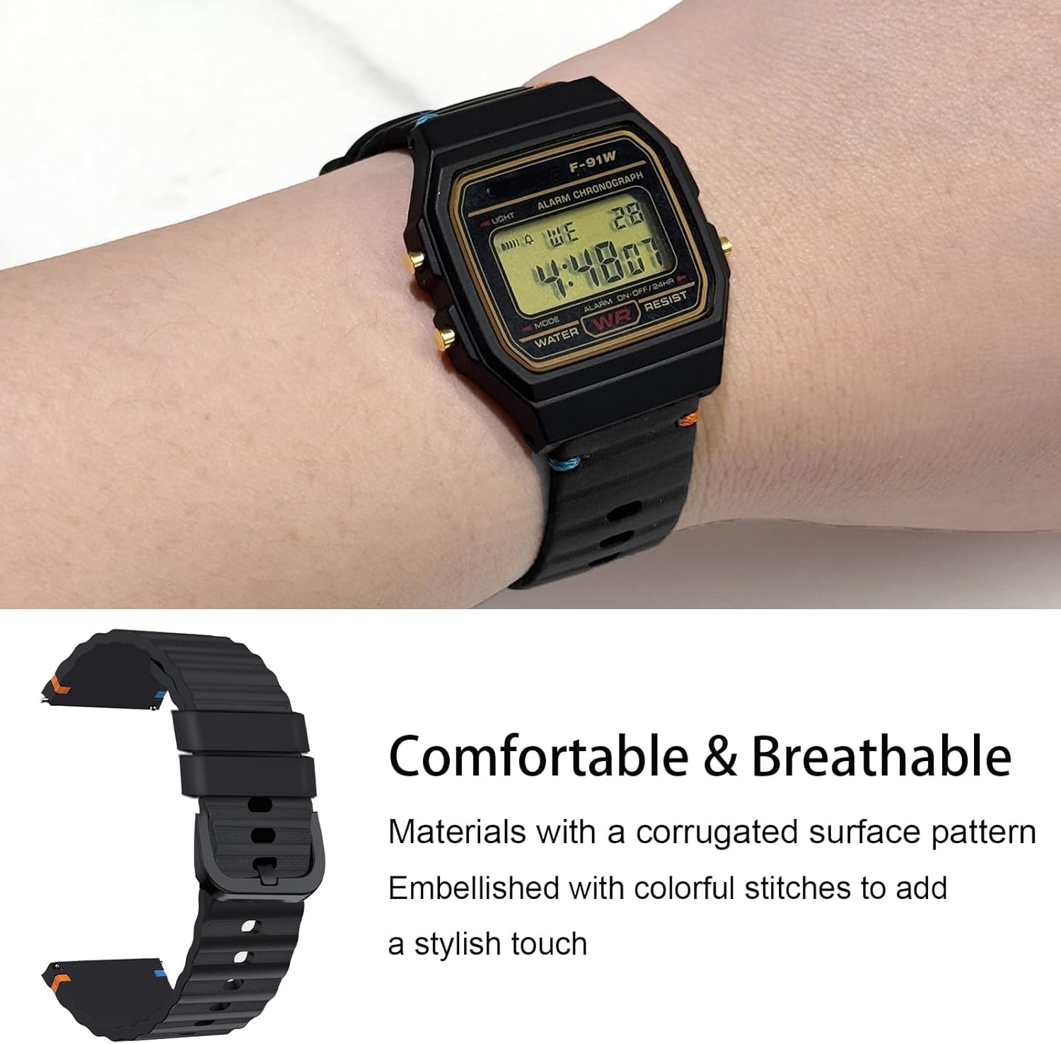 Compatible with Armitron Matrix Smartwatch bands, 20mm, 22mm Quick Release New Silicone Woven Line Adjustable Replacement Strap Compatible with Armitron Connect Matrix, Link, Lunar, Boom, Eclipse Smartwatch - Image 5
