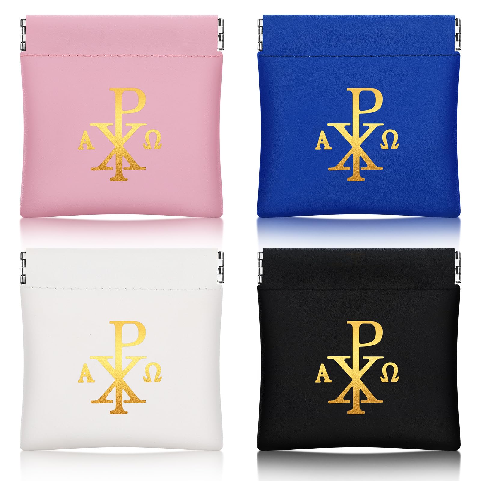 Dansydaisy 4 Pcs Rosary Pouch Catholic with Gold Cross Rosary Case PU Leather Pouches with Magnetic Top Bag for Men and Women, 4 Colors