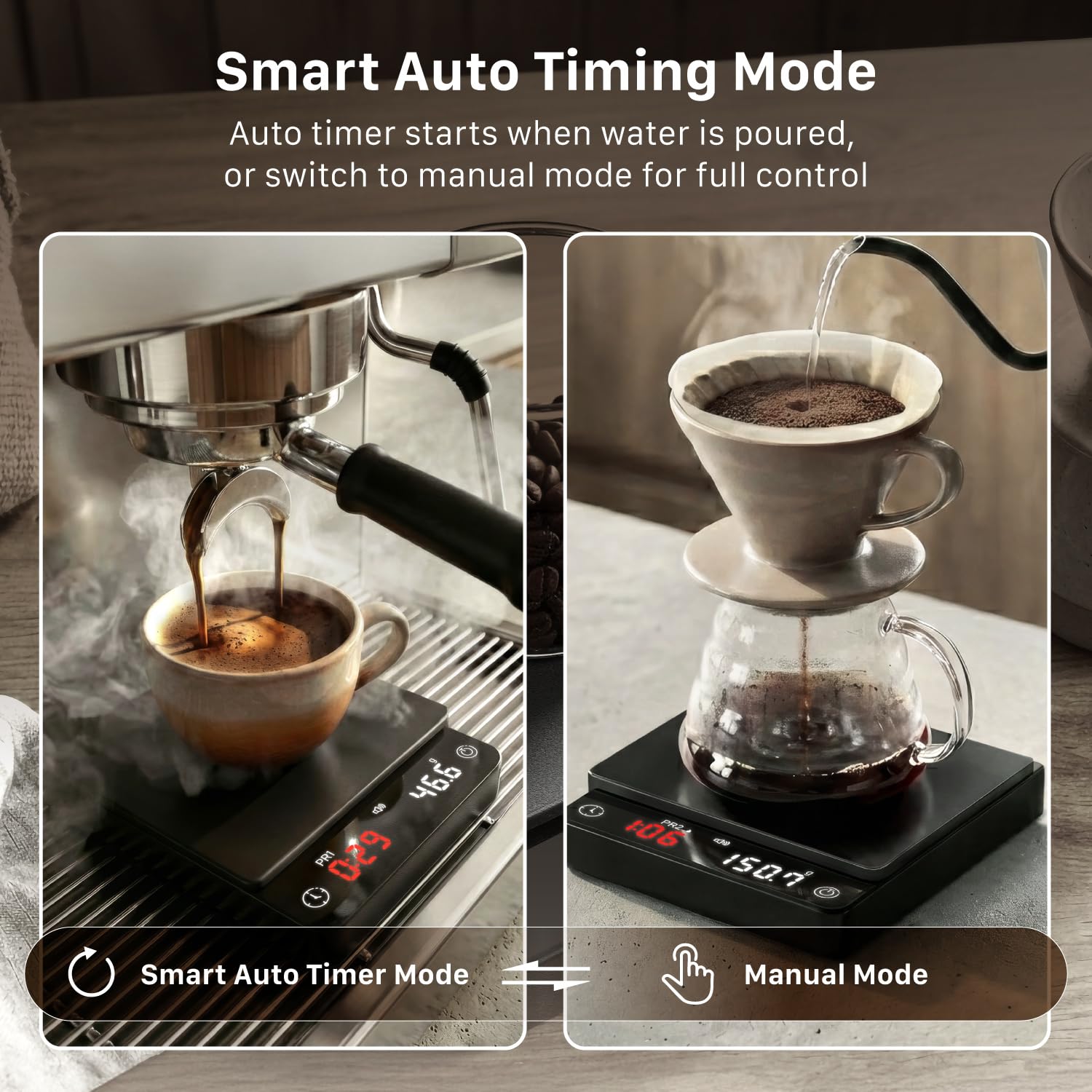 Garnen Mini Espresso Coffee Scale with Timer, 0.1g Digital Smart Scale | 0.1g High Precision, Auto Timing Mode, USB C Rechargeable, LED Display, Pour Over Espresso Scale, 2kg Max Capacity