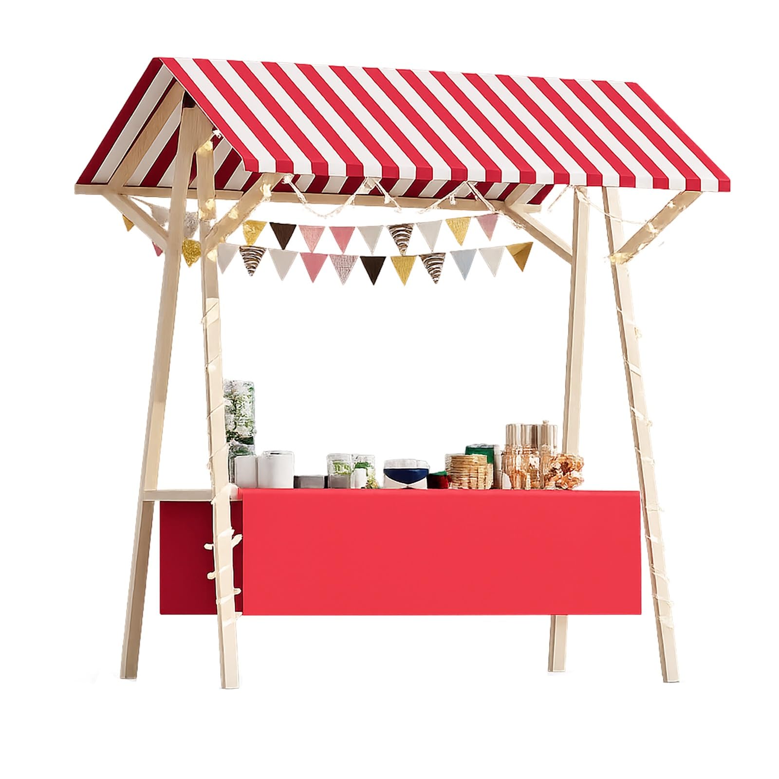 SBCWH Foldable Market Stall Stand, Street Food Cart, Portable Popup Vendor Booth for Farmers Market, Lemonade Stand, Party Dessert Bar, Craft Fair Display(Red,150x60x200cm)