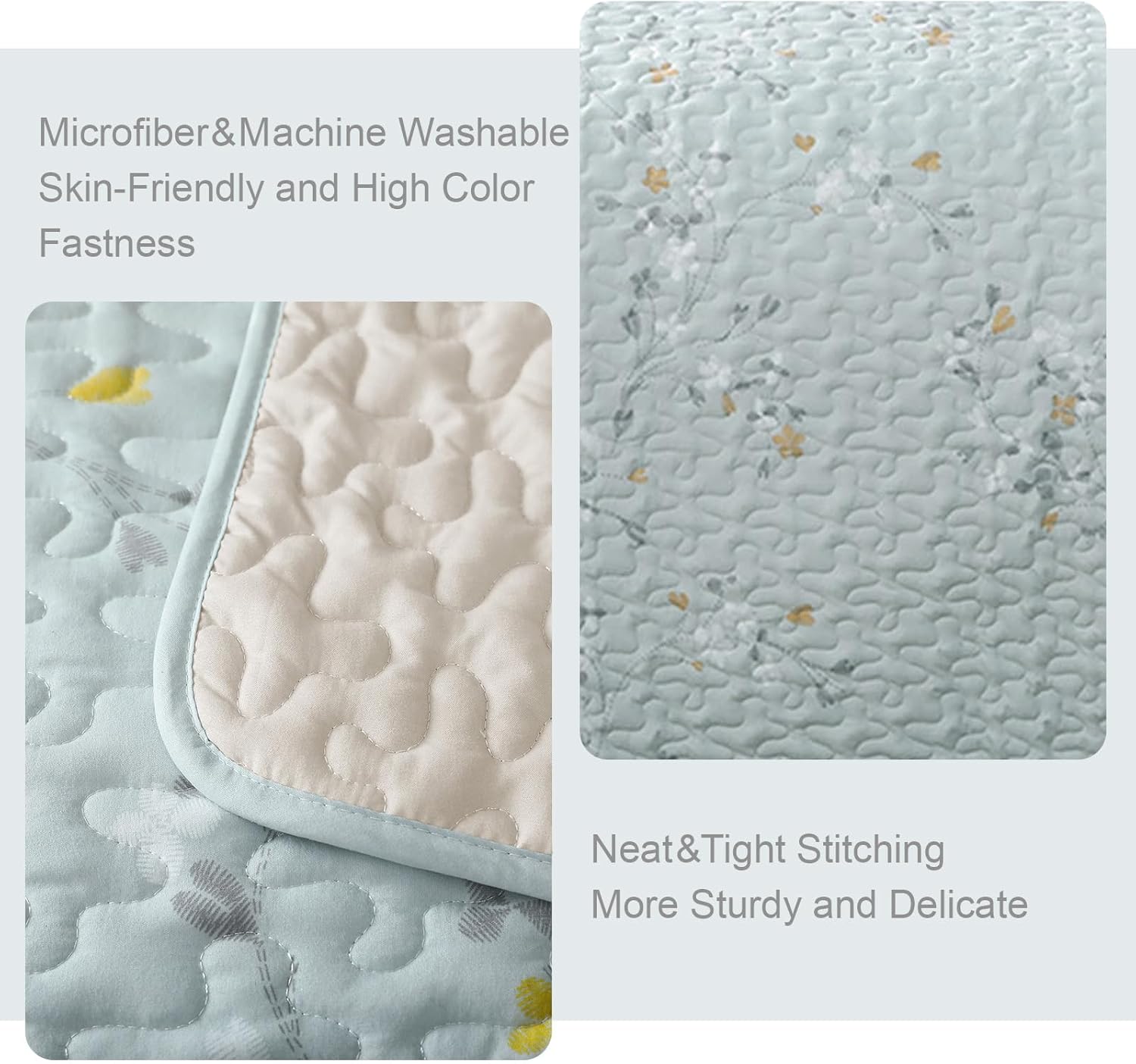 Exclusivo Mezcla Reversible Boho Quilts King Size, Aqua Bedspreads Lightweight Coverlet All Season Flowers Quilt Bedding Set with Printed Floral Pattern (1 Quilt, 2 Pillow Shams) - Image 5