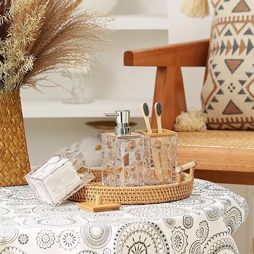 Miniatura 6 de Juego de accesorios de baño de acrílico transparente de 4 piezas, incluye dispensador de jabón, soporte para cepillos de dientes, caja de hisopos de