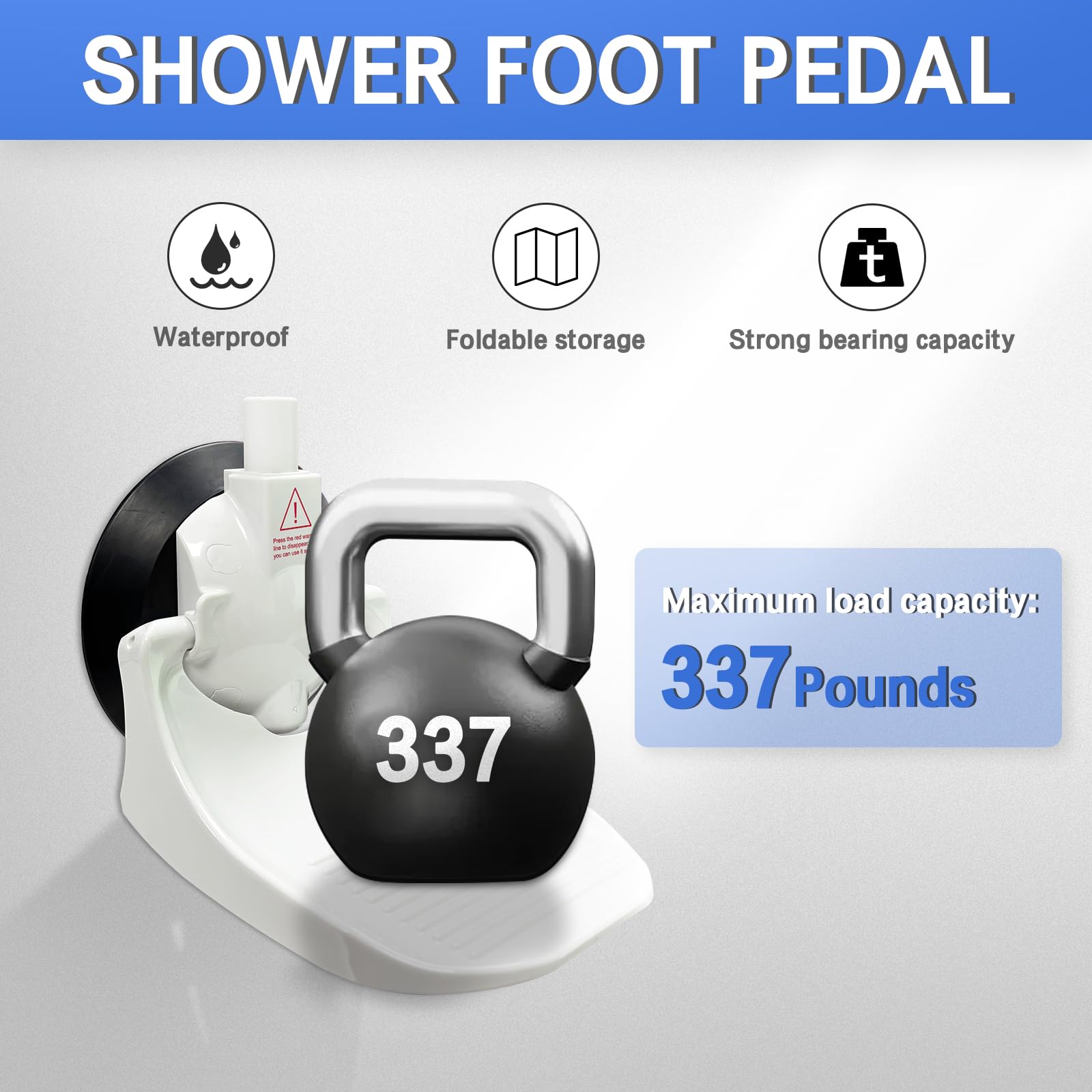 Podnóżek pod prysznic do golenia z ulepszoną przyssawką przemysłową 2024, nośność 152 kg, bez wiercenia, antypoślizgowy pedicure, pomoc w goleniu pod prysznic, biały