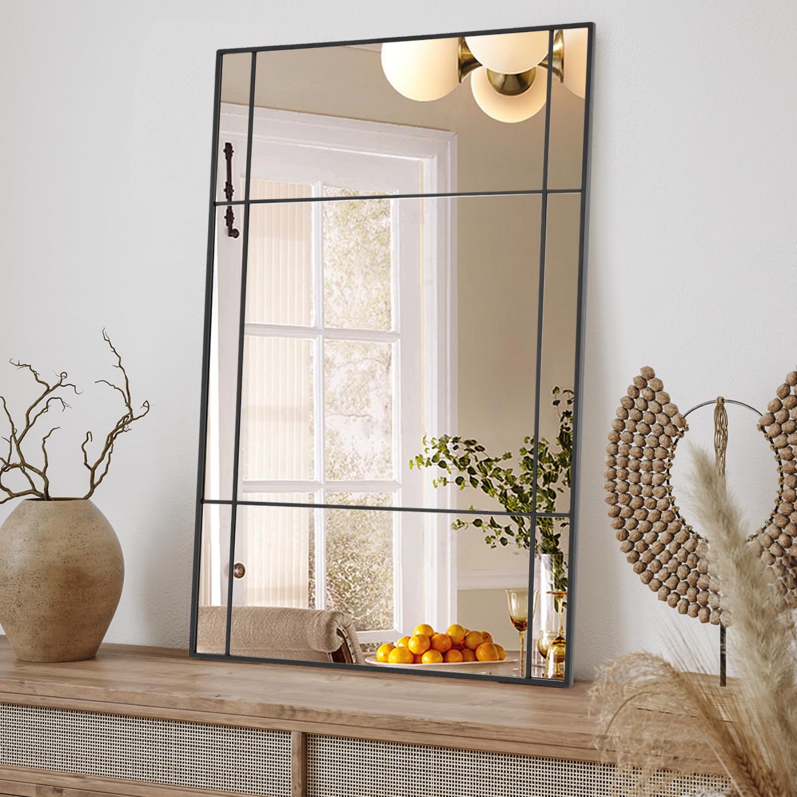 Muzilife Specchio da Parete Nero con Cornice in Metallo, 90x60 cm Specchio Decorativo Rettangolare per Camera da Letto, Sala da Pranzo, Corridoio, Bagno, Appendibile o Appoggiato alla Parete