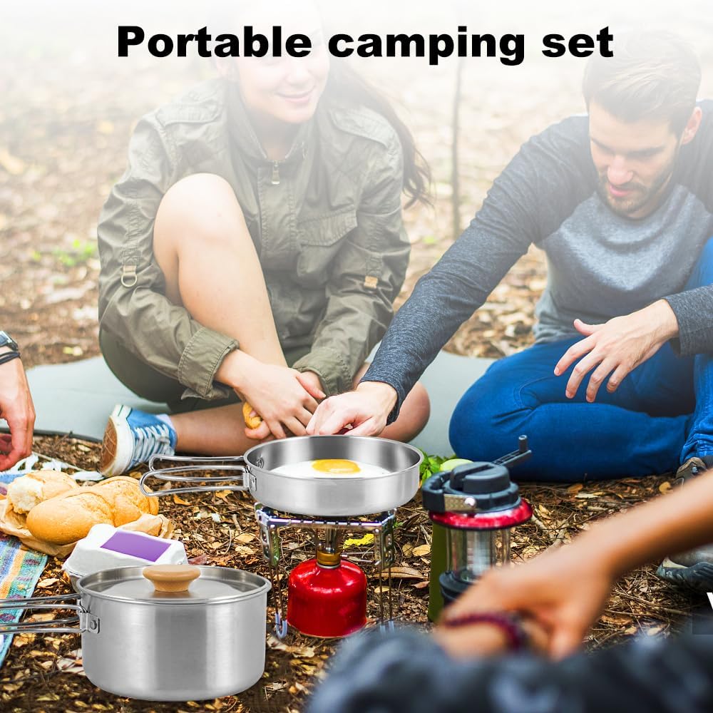 Pentole Set da Campeggio, Set Pentole Campeggio per 1-2 Persone Leggero e Compatto Pieghevole Accessori Cucina per Campeggio Trekking Picnic Escursionismo