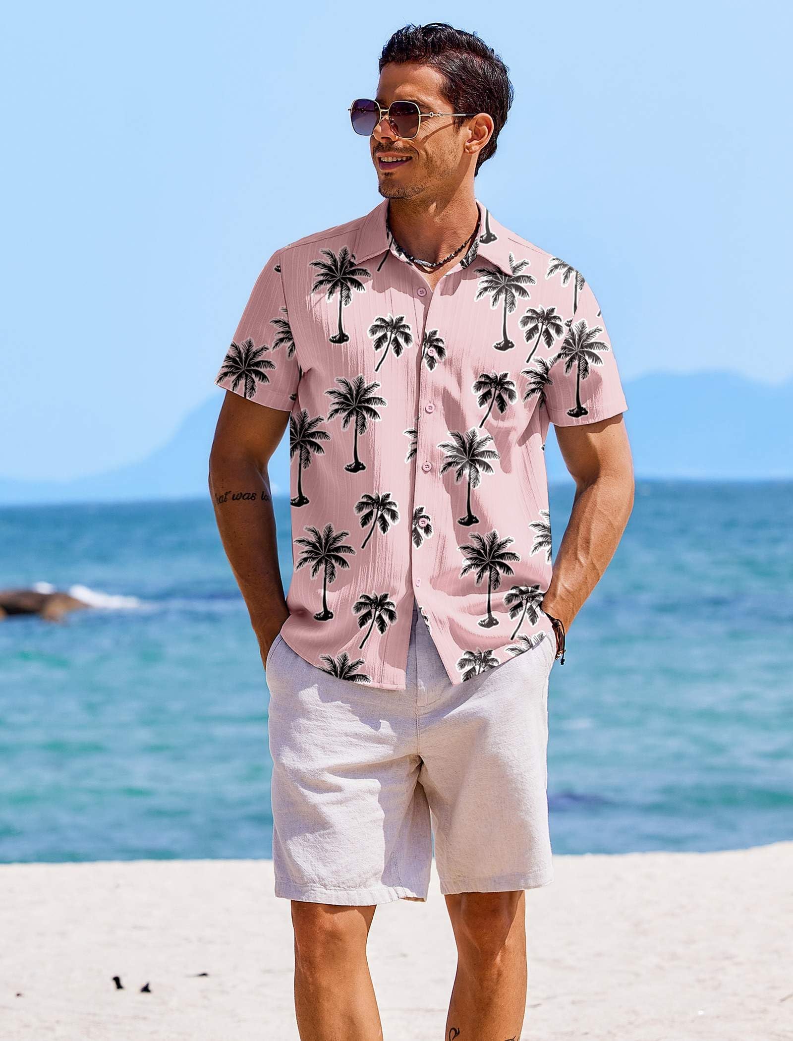 COOFANDY Chemises décontractées boutonnées à manches courtes pour homme - Chemises d'été texturées pour la plage