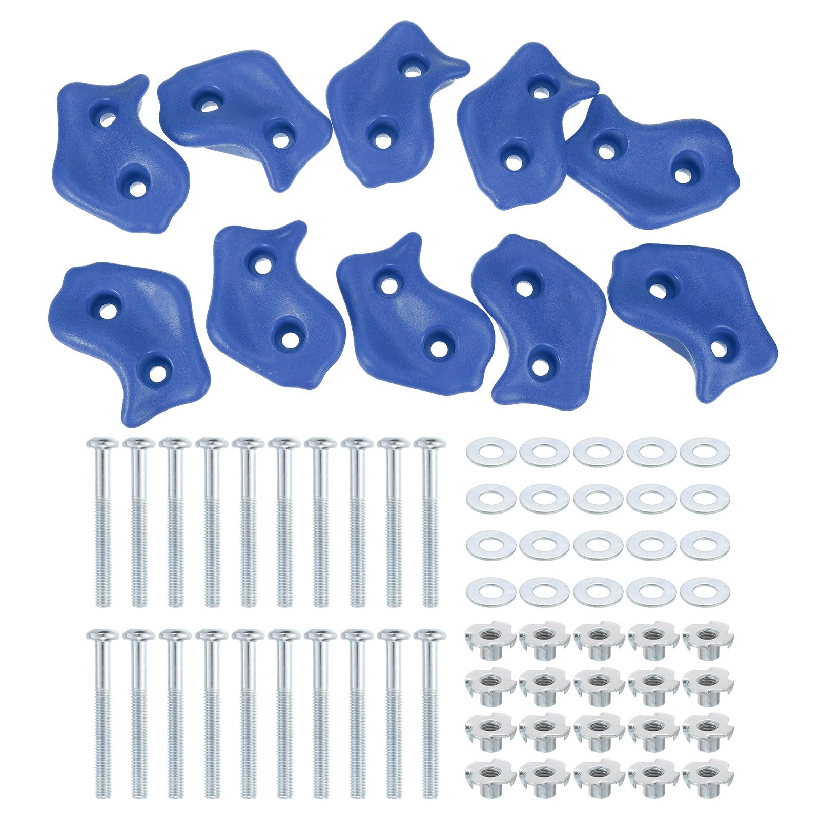 PATIKIL Rock Climbing Holds, 10 Pcs Large Climbing Rock Wall Grips Play Set Climber Attachments with Double Hole for Playground Accessory Indoor Outdoor Tree Training, Blue C-Large