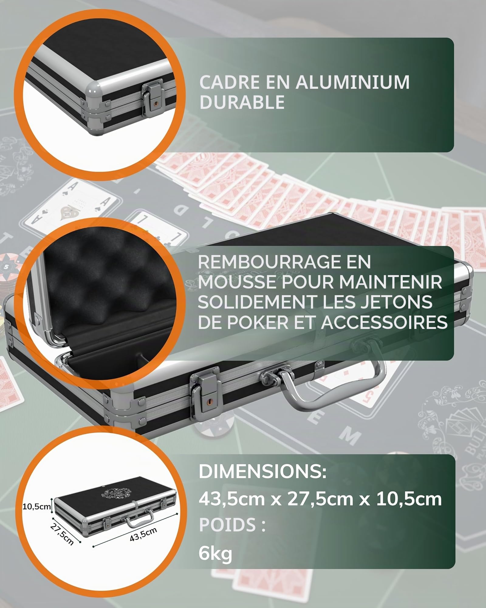 Bullets Playing Cards | Mallette de Poker 300 Jetons Plastique – Coffret Complet avec Cartes, dés et Bouton Dealer en céramique – Design Janice