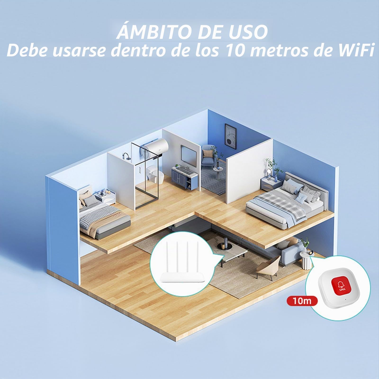 Botón de emergencia inteligente WiFi para personas mayores, blanco, control de aplicación Tuya, alcance WiFi de 10 m