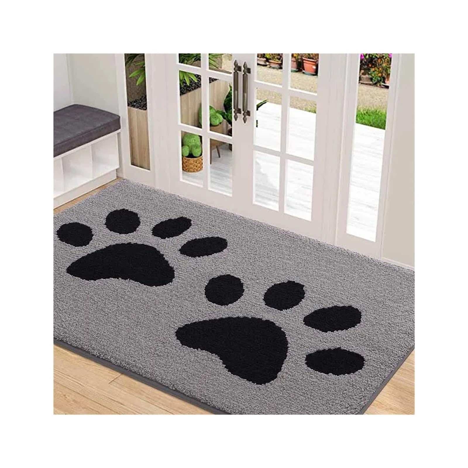 Paillasson d'entrée motif pattes de chien gris et noir absorbant 61x178cm