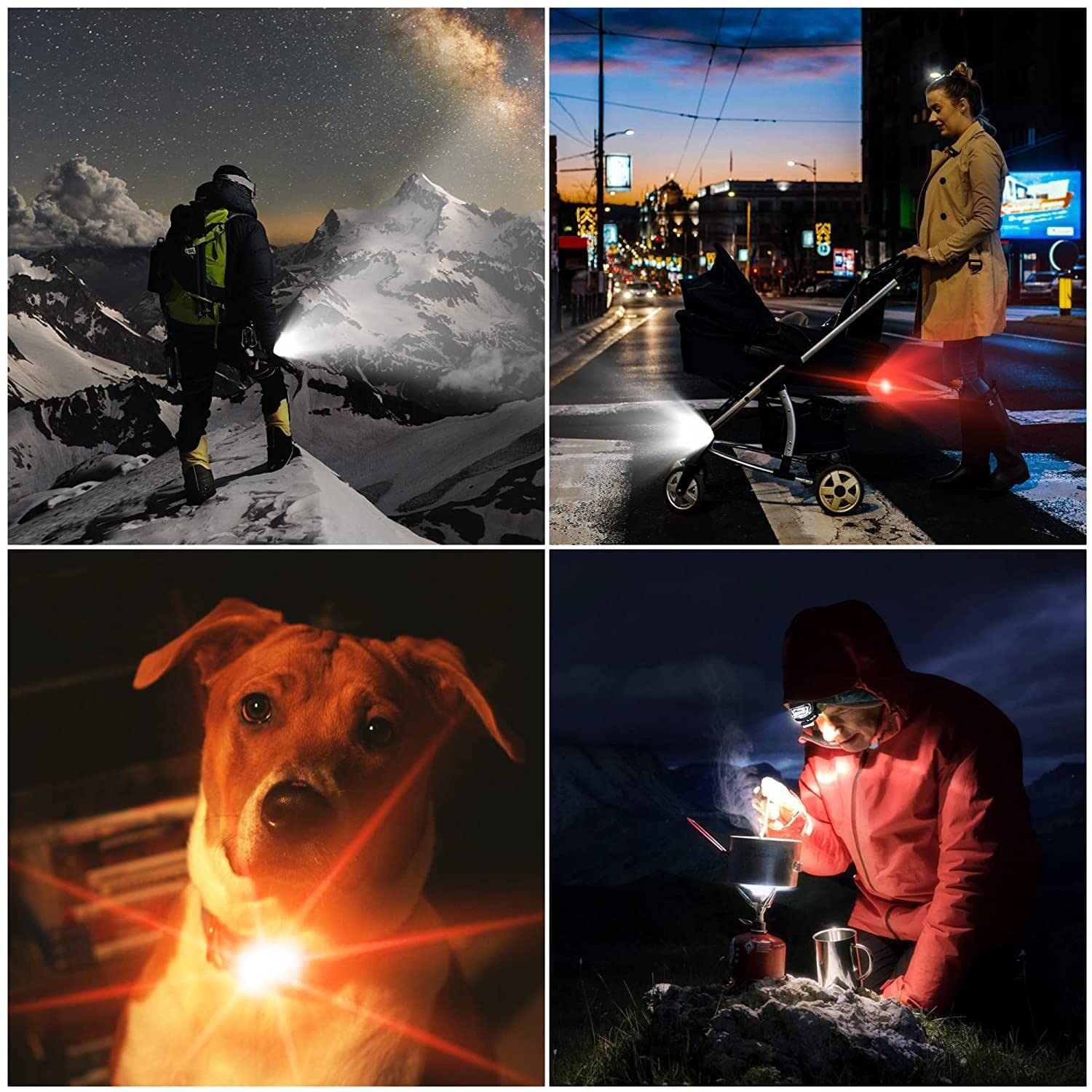 4 luci per carrozzina in silicone: luci LED impermeabili in silicone, luce per carrozzina con LED luminoso e 3 funzioni luminose, luce a LED per passeggino, attività all'aperto, corridore