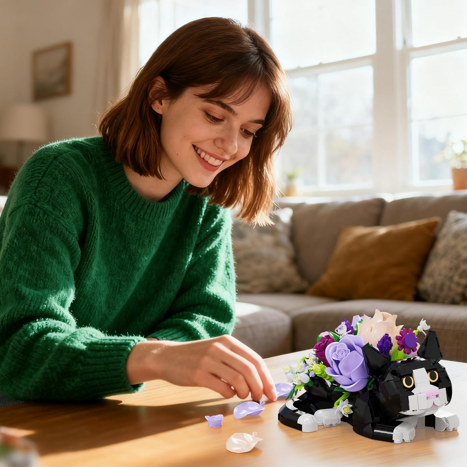 Botanical Bouquet de roses pour chat,Blocs de construction pour fleurs | succulentes,Pot de plantes pour chat,Décoration créative pour plantes et animaux,Noël Jouet en blocs de construction