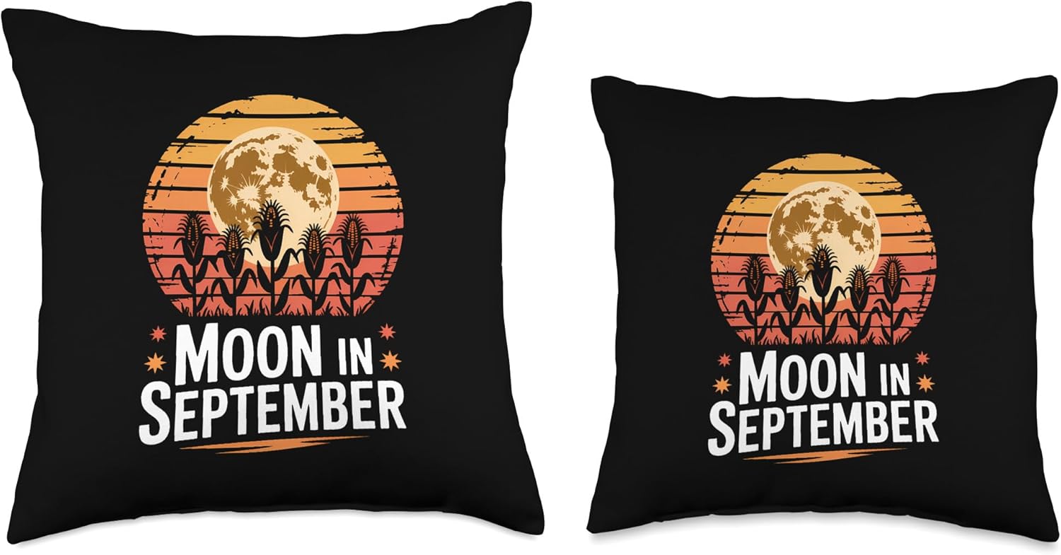 Corn Moon September Harvest Retro Circle Throw Pillow