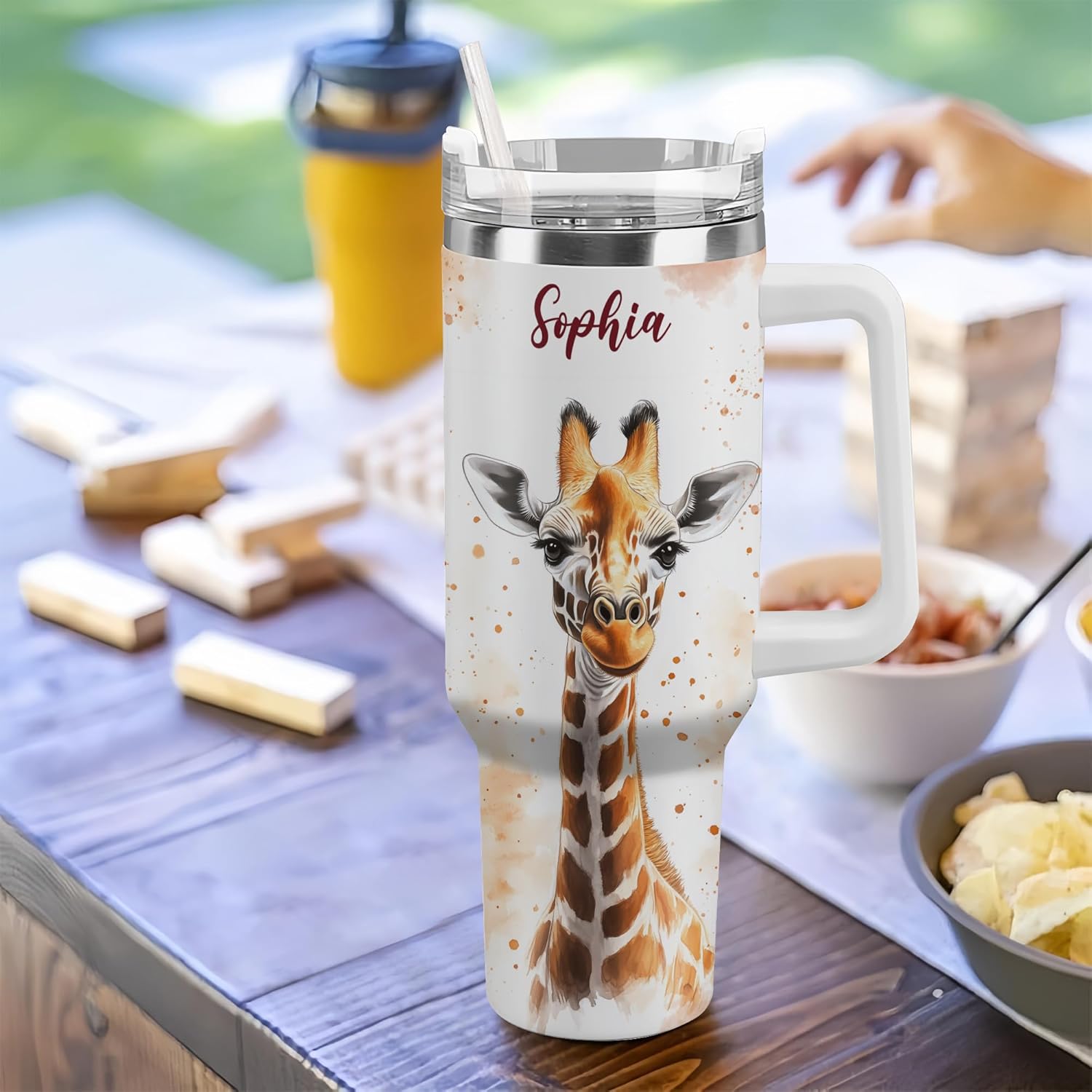 Hyturtle Personalized Giraffe 40oz Tumbler with Handle & Straw Gifts for Giraffe Lovers, Mother's Day Birthday Gifts for Women, Cute Animal Gift, Custom Name Stainless Steel Travel Cup With Lid - Image 7