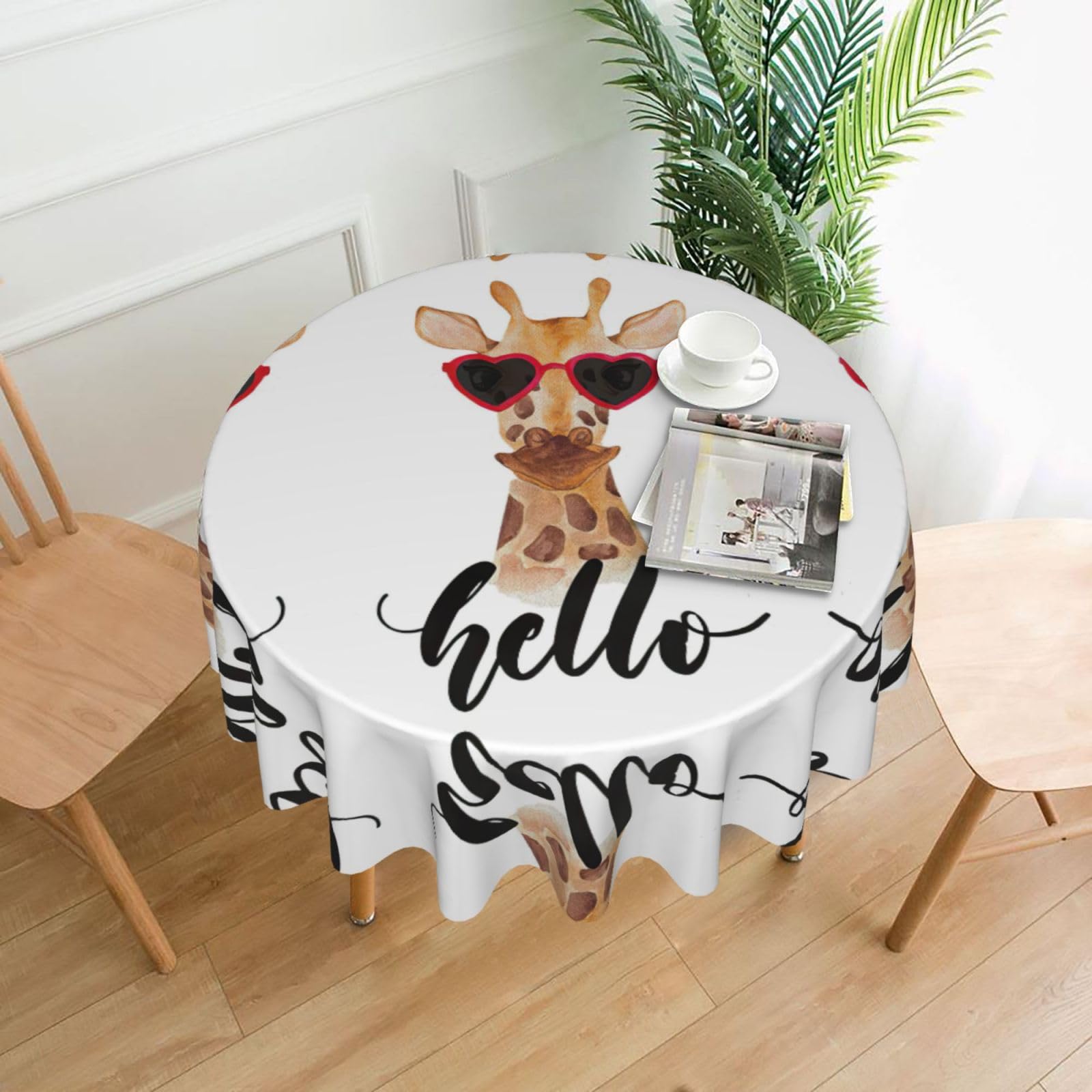 Zcmkjlg Giraffe Print Quick Ship Round Tablecloth 60in Polyester Washable Cover for Dining Room