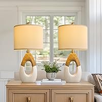 OYEARS 22" Boho Rattan Table Lamps Set of 2 - Upgraded Farmhouse Nightstand Lamps for Bedroom, Living Room, Office