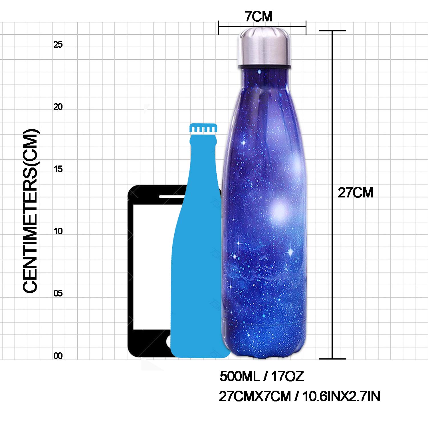 QXuan Bottiglie isolate d'acqua in Acciaio Inox a doppia parete 500ml senza BPA, per lo sport ufficio scuola viaggi all'aperto
