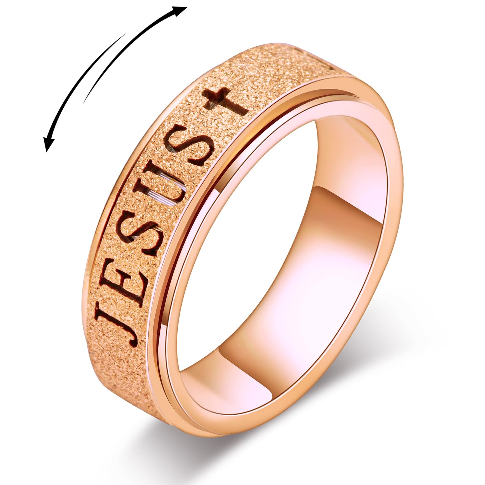 Fidget Spinner Anxiety Ring for Women: Fidget Toys Adults Cute Jesus Thumb Ring Stainless Steel Gold Silver Size 5 6 7 8 9 10