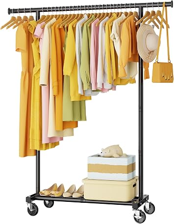 HYSEYY Clothing Rack for Hanging Clothes Rolling Coat Garment Racks with Wheels Portable Wardrobe Closet Storage Organizer Laundry Room Bedroom Dress Shirt Jacket