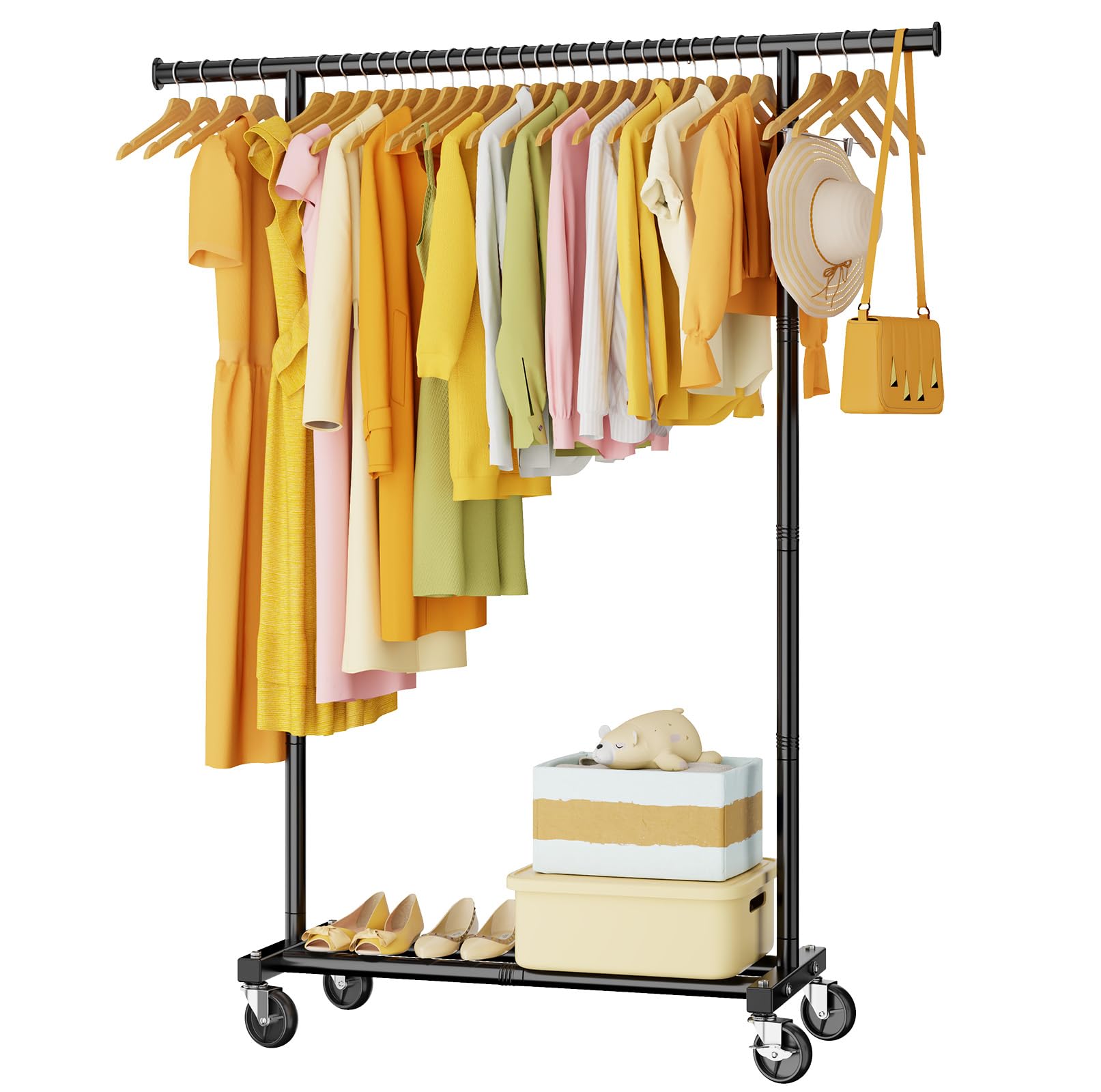 Clothes Rack for Hanging Clothes: Clothing Coat Garment Rolling Racks with Wheels Shelf Portable Closet Storage Organizer Wardrobe Strudy Metal Freestanding Laundry Room Bedroom Dress Shirt Jacket