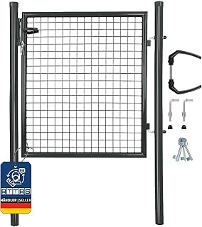 ATTAS Gartentor Metall | 100x100, anthranzit, inkl. Schloss und 3 Schlüssel abschließbar| Zauntür, Gartentür für Doppelstabmattenzaun Tor, Zauntor Metall, Hoftor, Rund