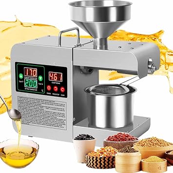 Hot/Cold Oil Press Machine 110V/220V, Commercial Automatic Kitchen Nut Seed Flaxseed Oil Expeller Oil Press Extractor for Peanut Sesame Canola Coconut Soy Sunflower Seeds, 110V