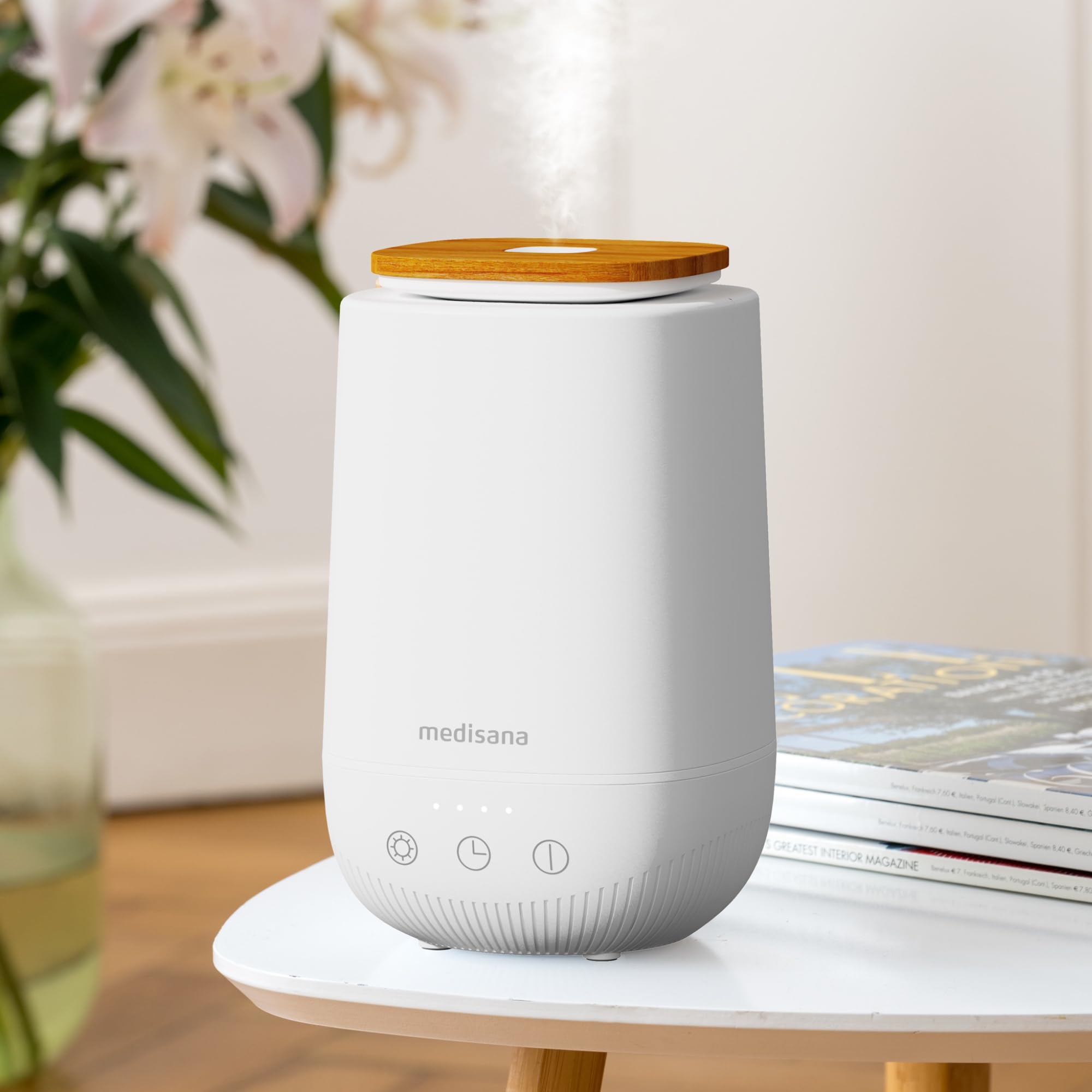 medisana AD 650 diffusore di oli essenziali, umidificatore ambiente | con luce benessere e timer, diffusore profumo ambiente con tecnologia a ultrasuoni per piacevole profumazione dell'ambiente