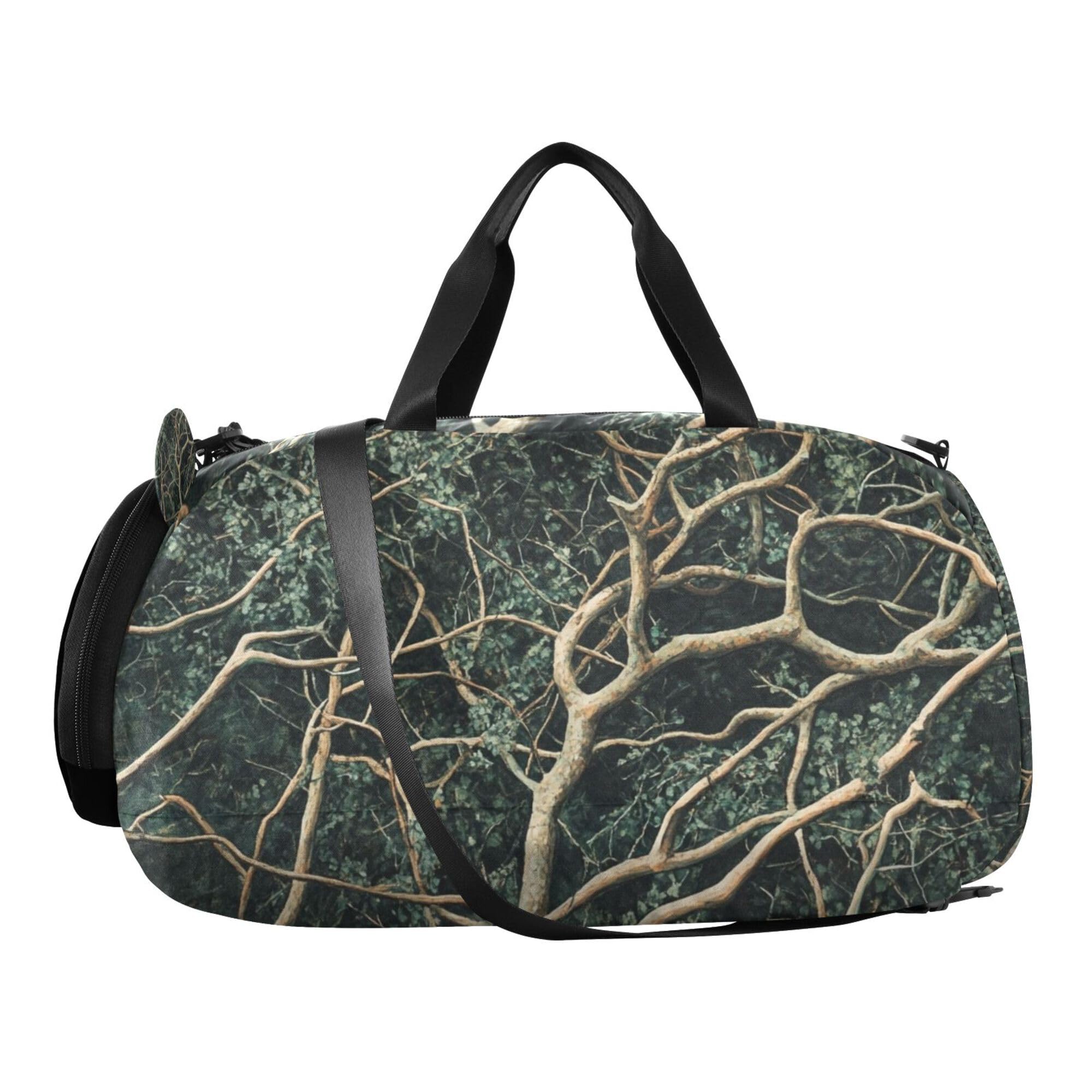 Glaphy Green Brown Camo Trees Duffle Bag for Toddler Girls Boys, Gym Sports Bag with Shoe Compartments, Kids Travel Overnight Weekender Shoulder Bag