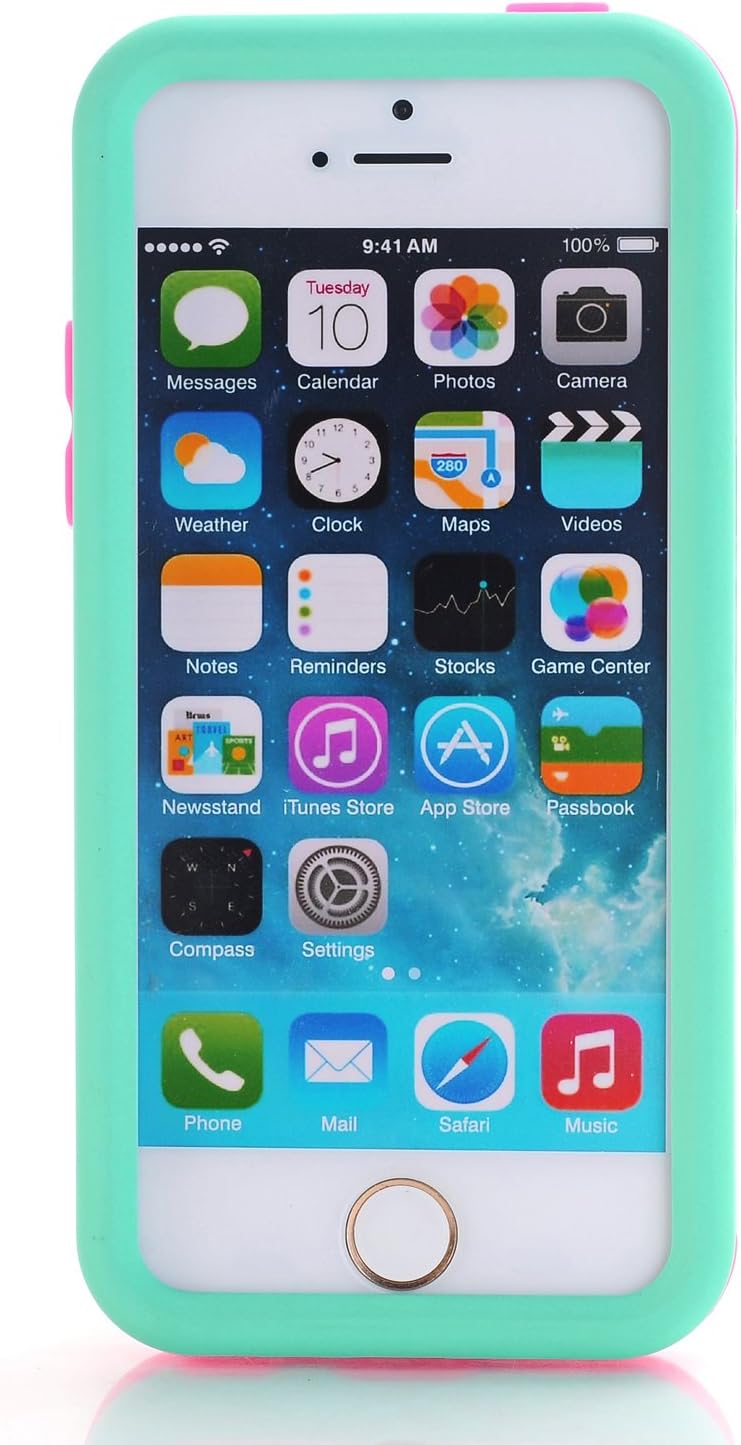 J.west iPhone 5C Case. Hard PC Shell and Soft Silicone Hybrid 3 in 1 Pieces Shockproof Anti-Scratch Combo Cover for iPhone 5C - Mint/Pink