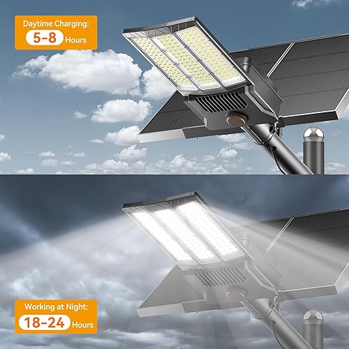 Miniatura 3 de Luz solar de calle de 12000 W con paneles solares duales, luces de estacionamiento de grado comercial con LED grandes, luces de inundación al aire